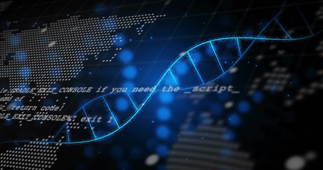Glowing Blue DNA Helix in Digital Cyber Environment