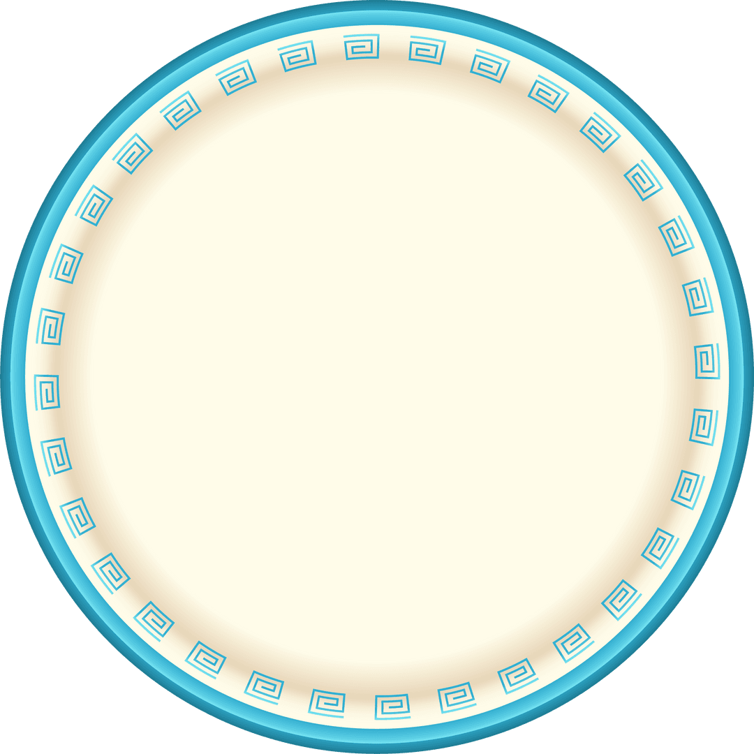 Floating Ceramic Plate with Greek Key Design on Transparent Background