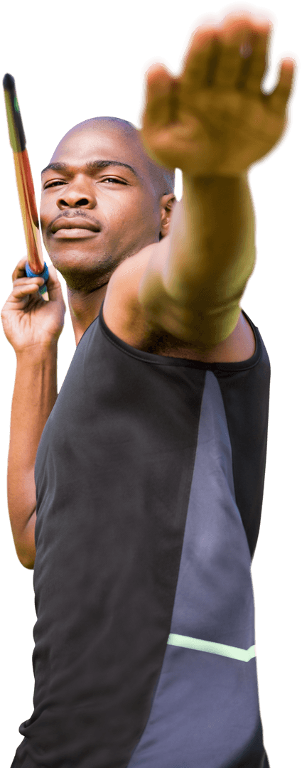 African American Athlete Throwing Javelin on Transparent Background
