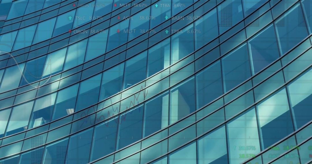 Digital Financial Data Overlaid on Modern Office Building