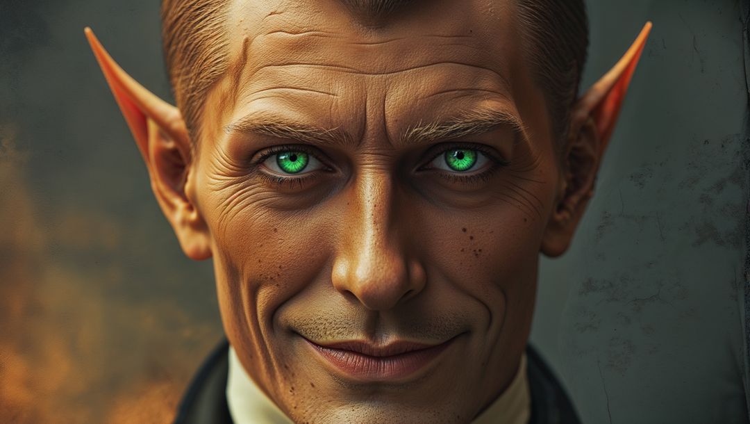 Mysterious fantasy lucifer character with enigmatic green eyes