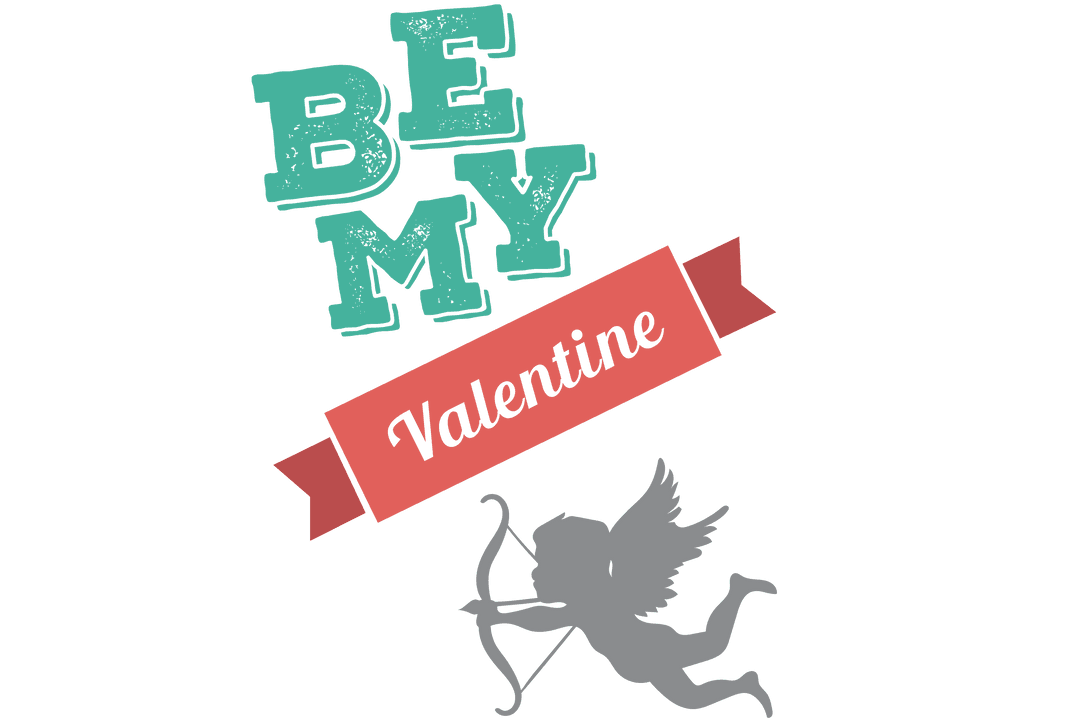 Be My Valentine Text with Cupid on Transparent Background