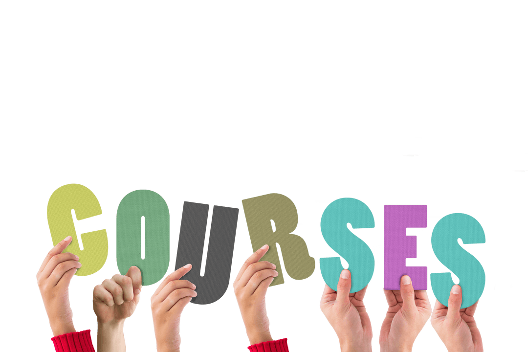 Transparent Hands Holding Colorful Courses Sign Illustration