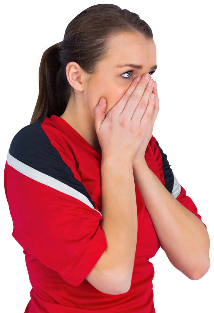 Transparent Nervous Female A Football Fan Covering Mouth - Download Free Stock Images Pikwizard.com