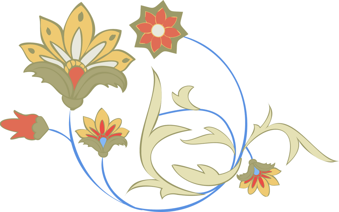 Elegant Floral Ornament with Stylized Blooms on Transparent Backdrop