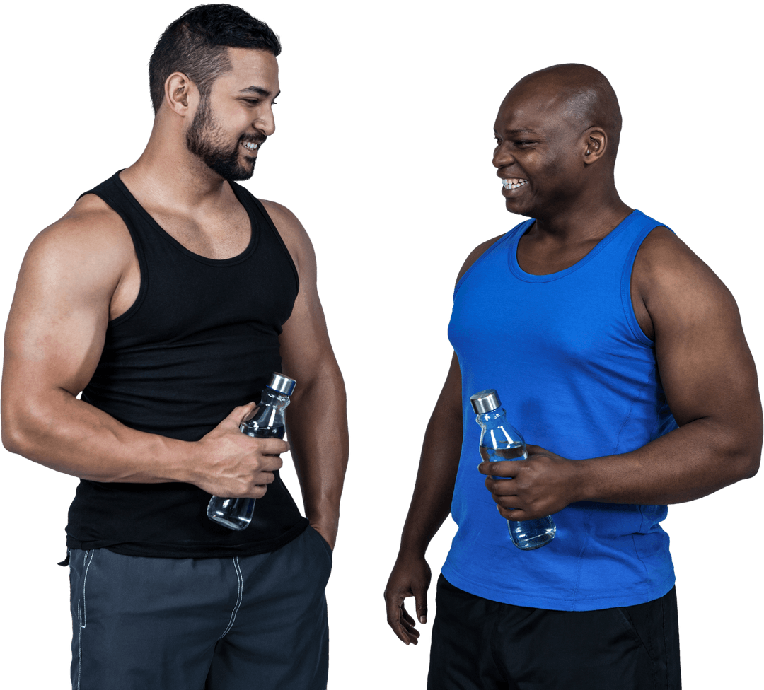 Diverse Muscular Men Holding Water Bottles Transparent Background