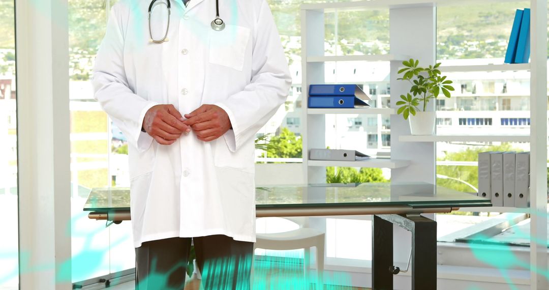 Senior Doctor Working with Chemical Formulas in Modern Office Environment