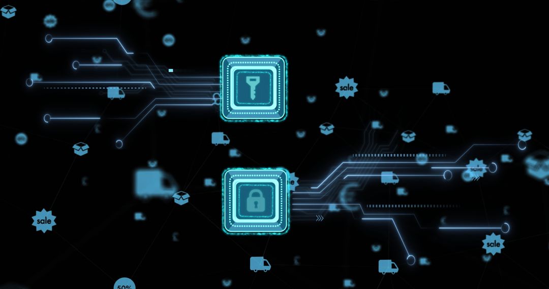 Futuristic Cybersecurity Network with Circuit Board Icons