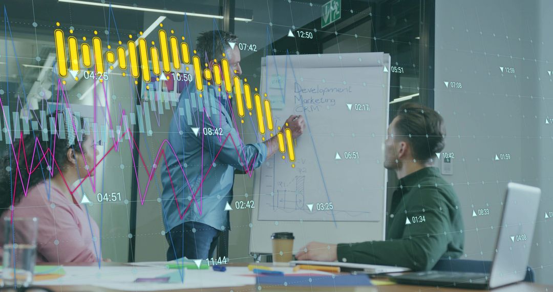 Business Meeting with Data Overlay Featuring Graph Presentation