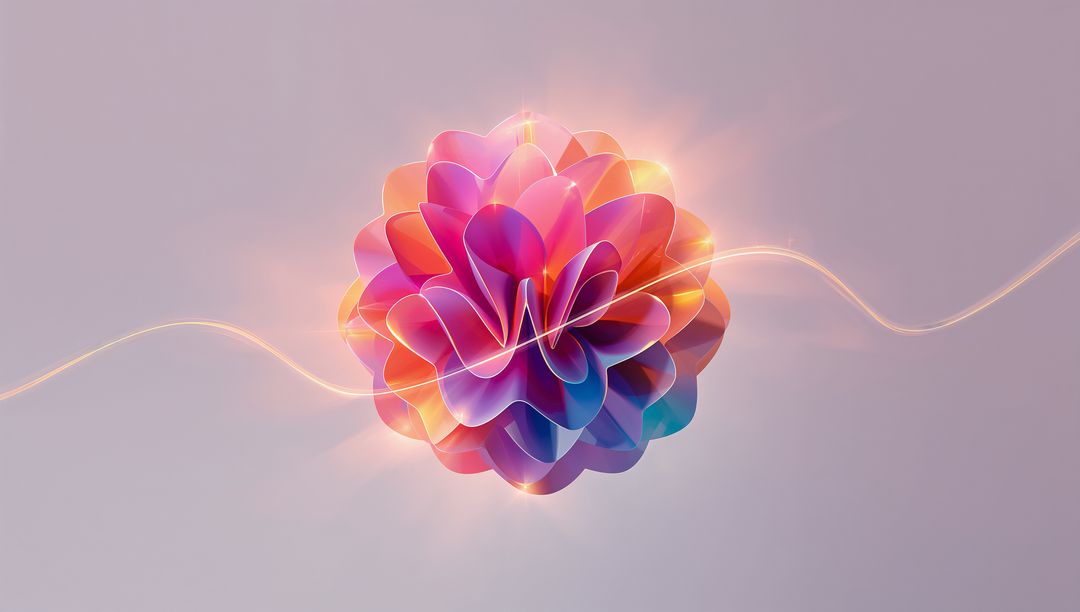 Glowing Abstract Floral Bloom with Translucent Petal Layers and Ribbon Light