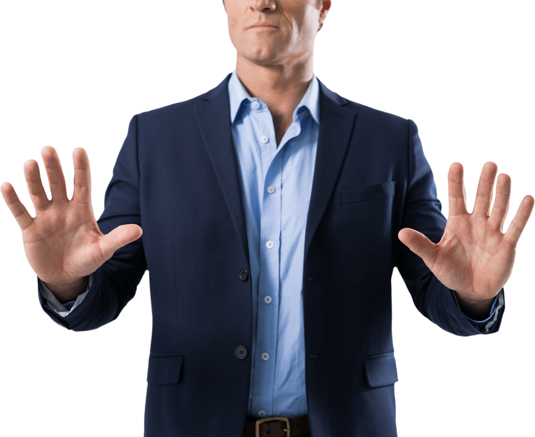 Businessman Gesture Touching Transparent Virtual Interface