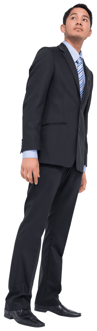 Caucasian Businessman Looking Up on Transparent Background