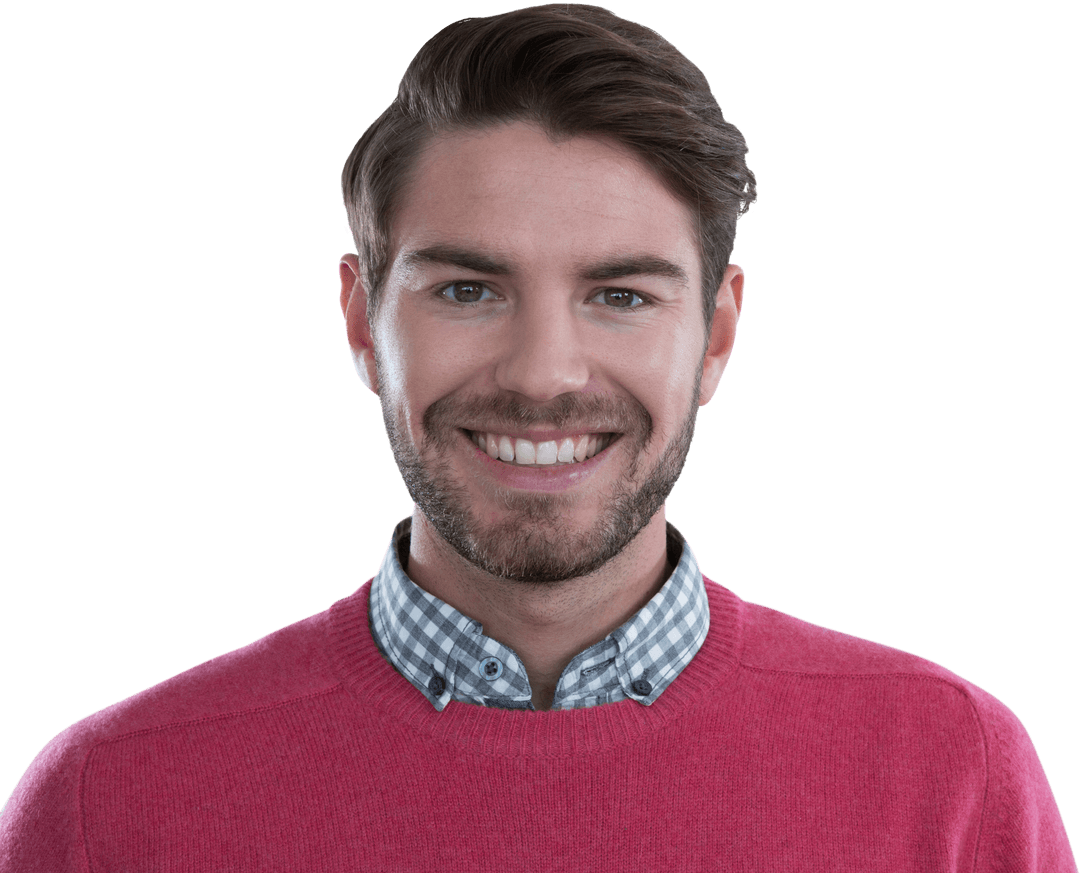 Smiling Man in Casual Red Sweater Transparent Background