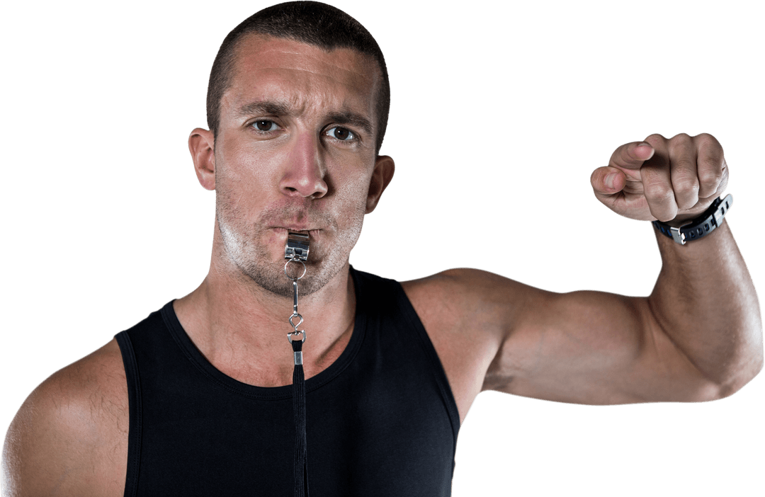 Transparent Athlete Blows Whistle Demonstrating Focus
