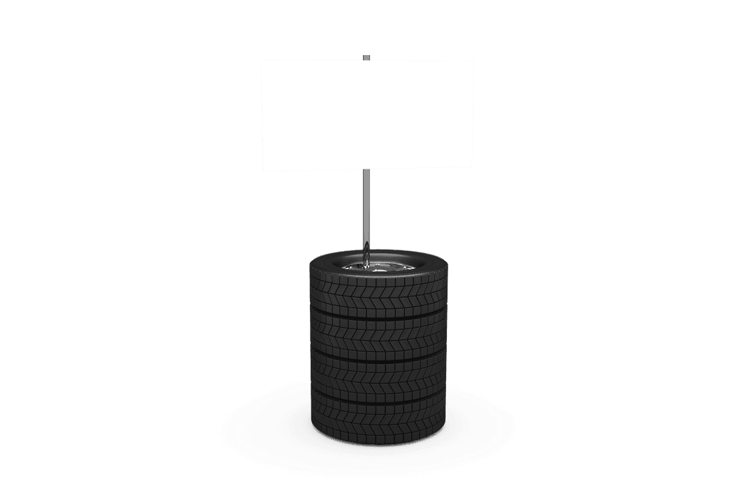 Stack of Tires with Blank Sign on Transparent Background