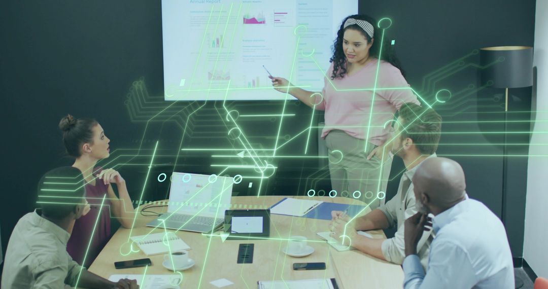 Business Presentation with Holographic Data Interface Display