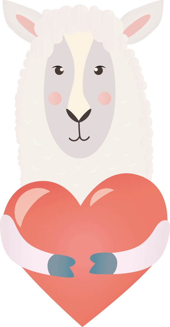 Cute Sheep Holding Heart Illustration on Transparent Background
