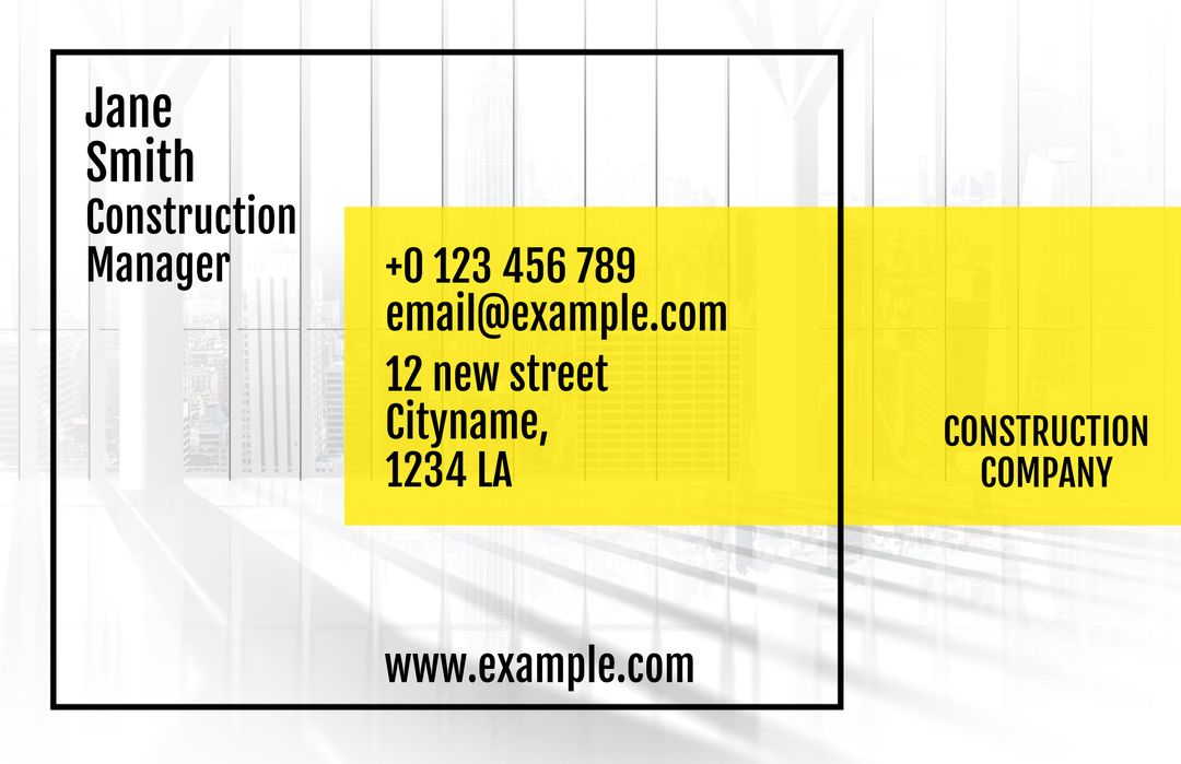 Modern Yellow Business Card Template for Construction Manager - Download Free Stock Templates Pikwizard.com