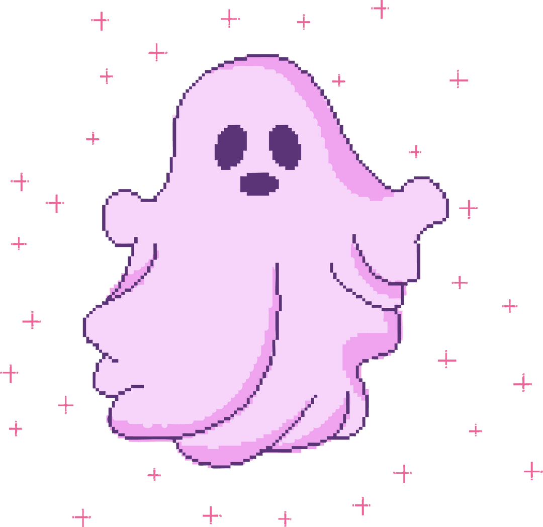 Pink Pixel Art Ghost Floating in Transparent Magical Space