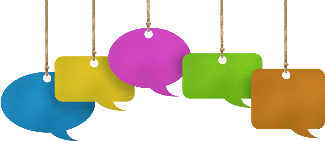 Colorful Transparent Speech Bubbles Hanging on Ropes