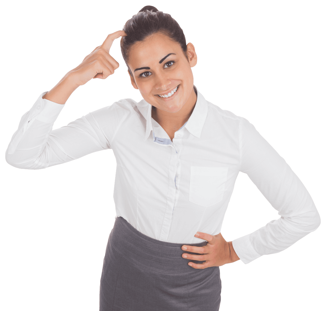 Smiling Businesswoman Gesturing Thoughtful on Transparent Background