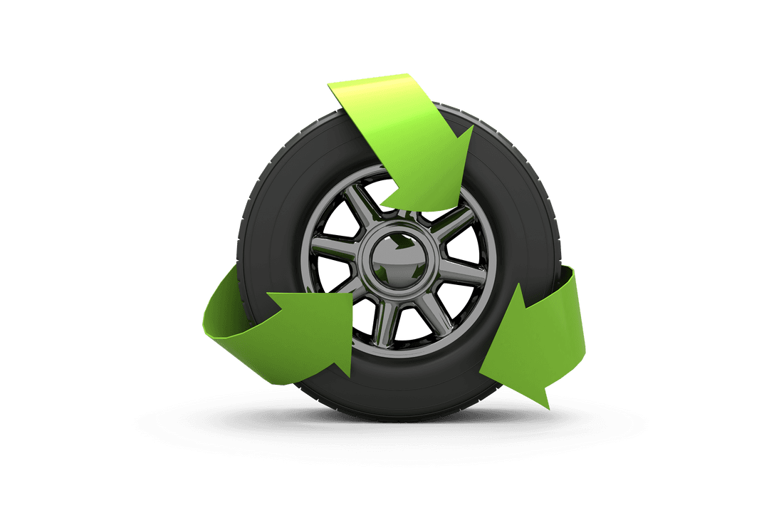 Transparent Tire with Green Recycling Arrows Symbol
