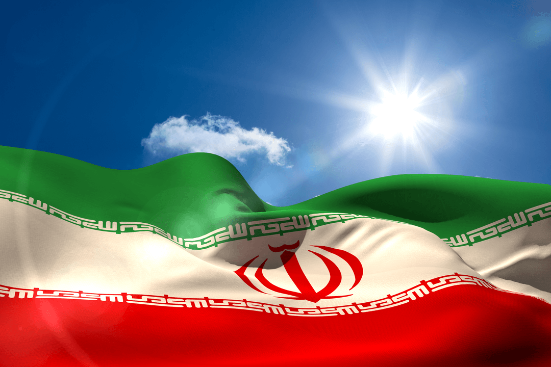 Transparent Digital PNG of Iranian Flag with Bright Blue Sky
