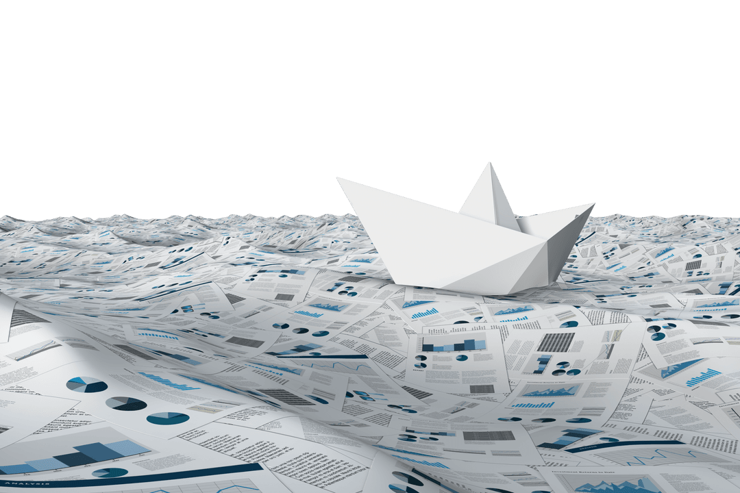 Transparent Paper Boat Navigating Financial Document Ocean