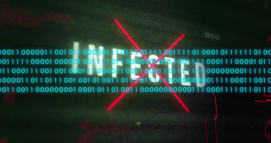 Cybersecurity Alert with Infected Digital Code on Circuit Board