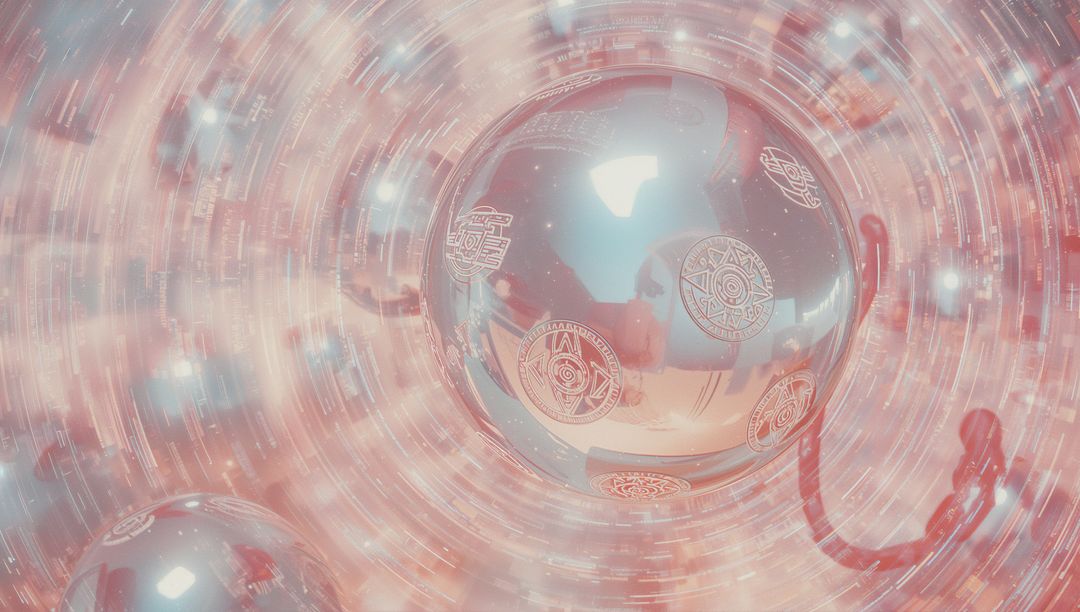 Futuristic Sphere with Glyph Engravings in Digital Vortex