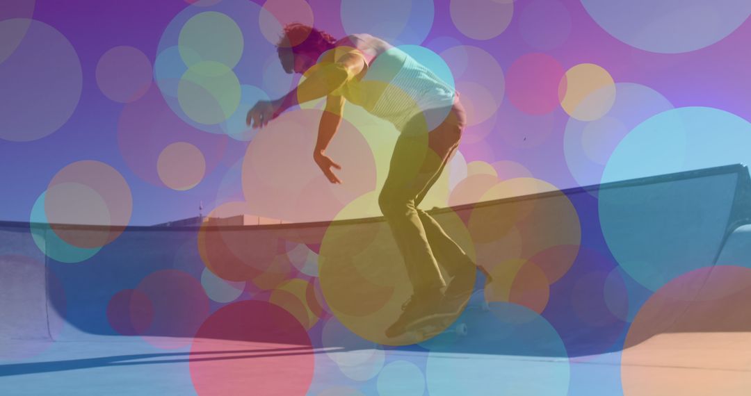 Digital Art Overlay with Skateboarder in Action at Park