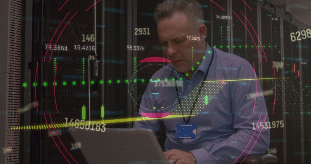Data Analyst Focusing on Stock Market Trends in Server Room