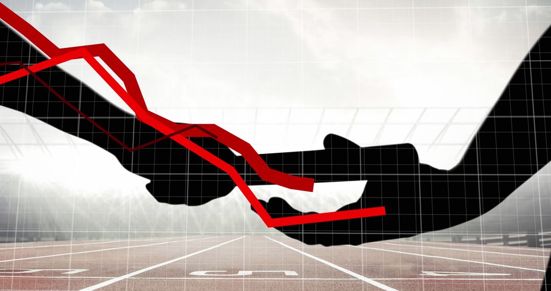 Silhouette Relay Baton and Red Graph Mix Symbolizing Business Transfer