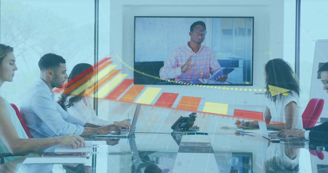 Digital Meeting with Team Discussing Interactive Graph Analysis