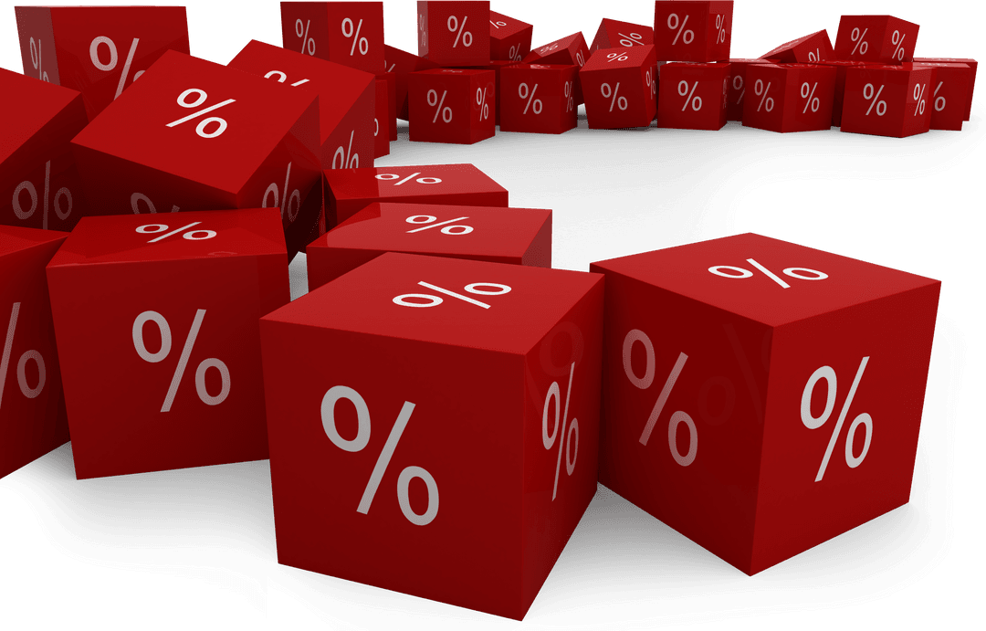 Transparent Red Blocks with White Percentage Symbols