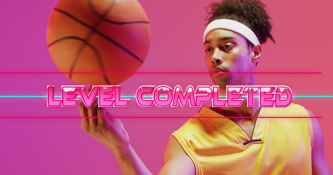 Basketball Player with Neon Level Completed Graphic
