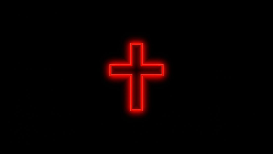 Glowing Red Neon Cross Symbolizing Faith in the Modern Age