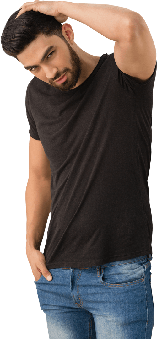 Man in Casual Fashion Posing with Rugged Confidence