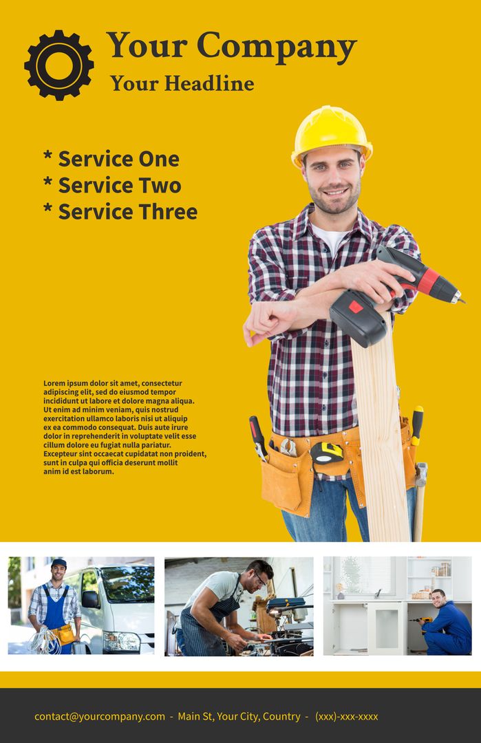 Construction Services Flyer with Professional Builder and Tools - Download Free Stock Templates Pikwizard.com