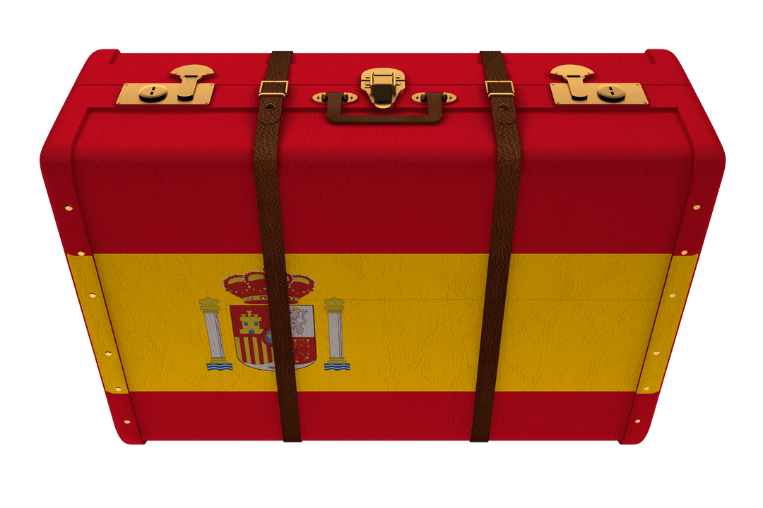 Spain Flag Suitcase on Transparent Background Travel Digital Illustration