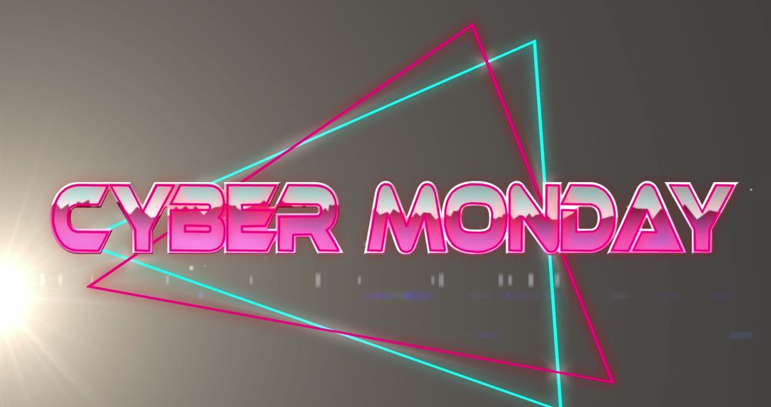 Cyber Monday Retro Neon Text and Shapes Over Abstract Background