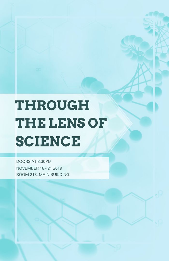 Science Event Poster with Molecular Structures and Innovative Design