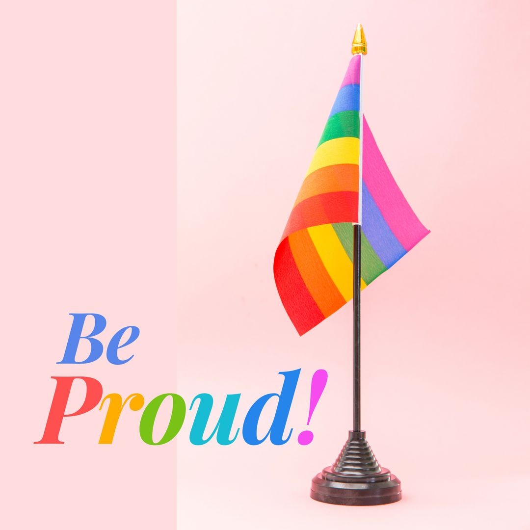 Be Proud Text with Rainbow Flag on Pink Background - Download Free Stock Templates Pikwizard.com