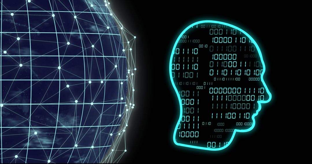 Global AI Network with Binary Code Human Profile