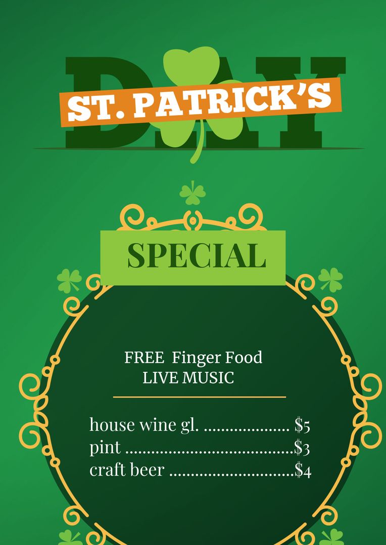 Festive St. Patrick's Day Menu with Irish Themed Design