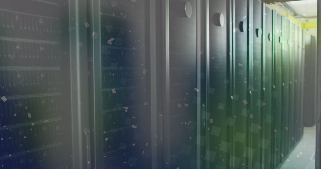 Dusty Data Center with Server Racks and Digital Elements