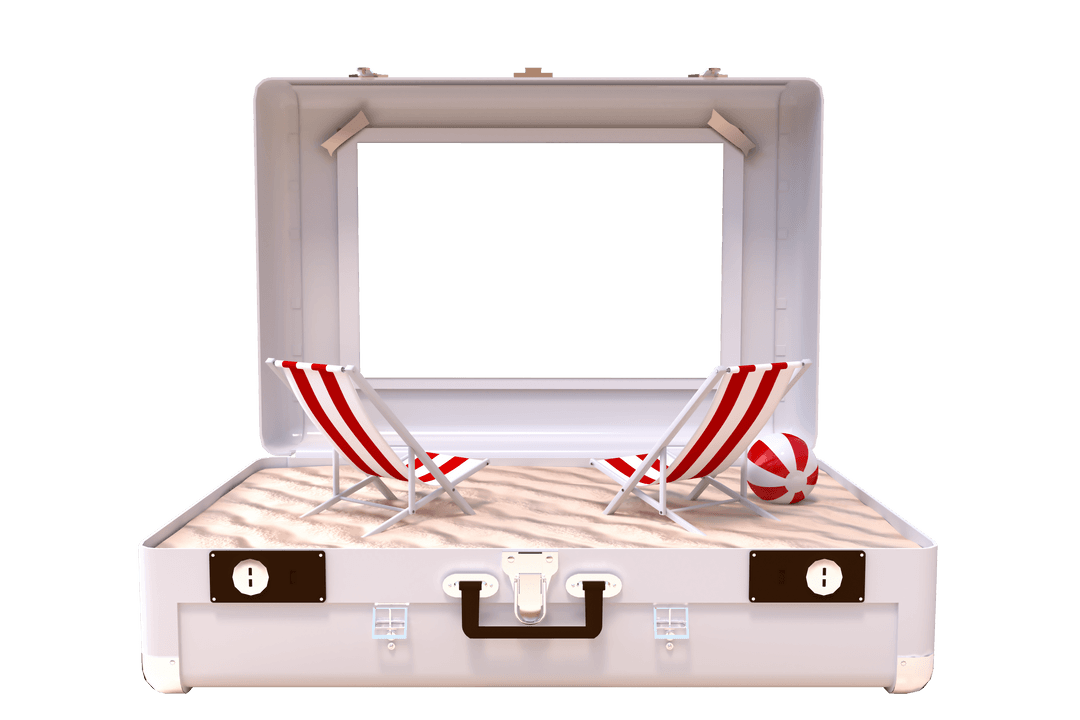 Open Suitcase with Beach Scene - Sand, Chairs, Open Frame, Surreal Concept - Download Free Stock Images Pikwizard.com