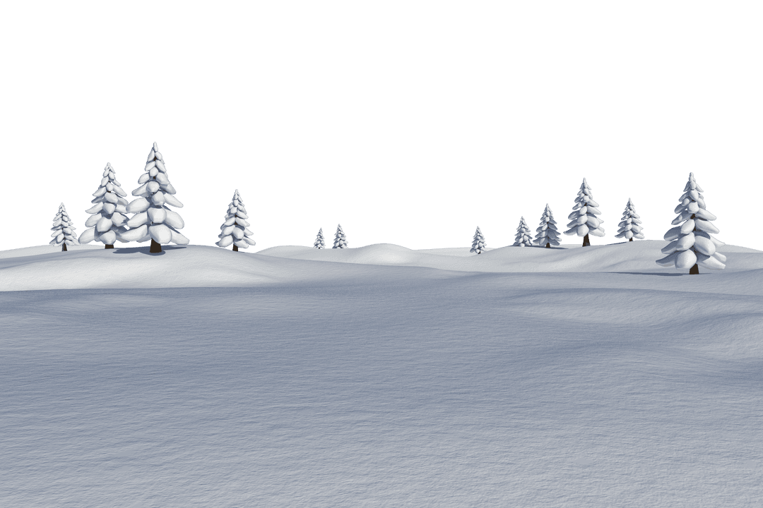 Tranquil Snowy Landscape with Frosted Fir Trees on Transparent Background