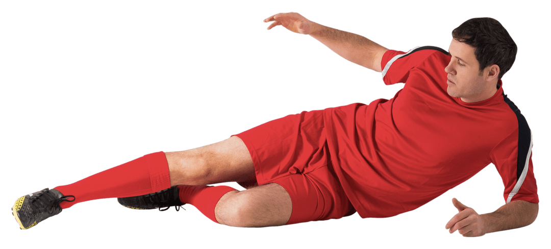 Transparent Football Player in Red Uniform Performing Kick
