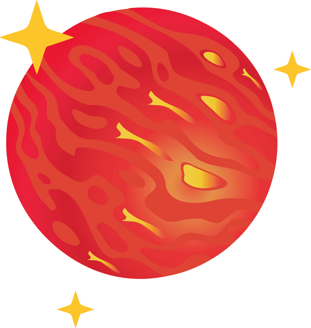 Flat Design Red Planet with Orange Swirls on Transparent Background